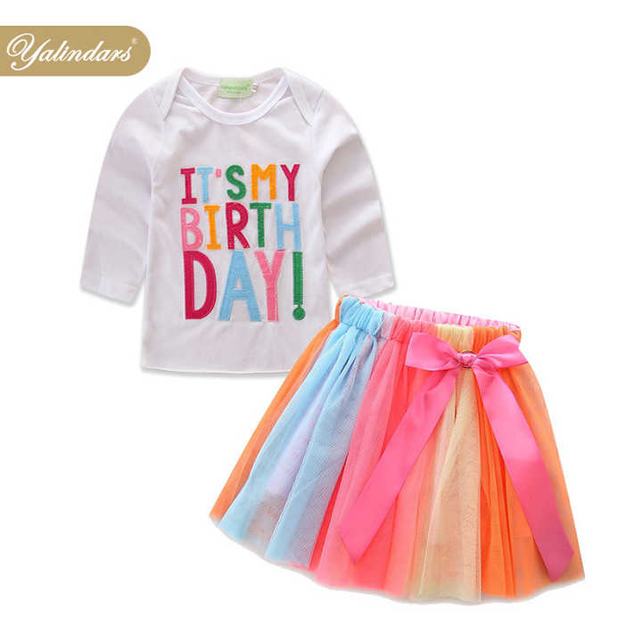 One Year Baby Girl Birthday Cotton -فستان توتو بألوان قوس قزح