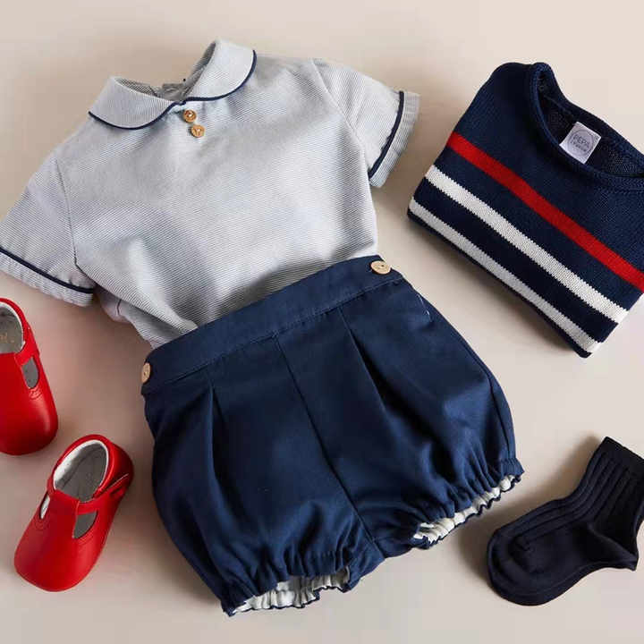 Baby Boy Clothes Children Clothing Outfitsمجموعة ملابس أطفال جديدة، قميص مخطط -