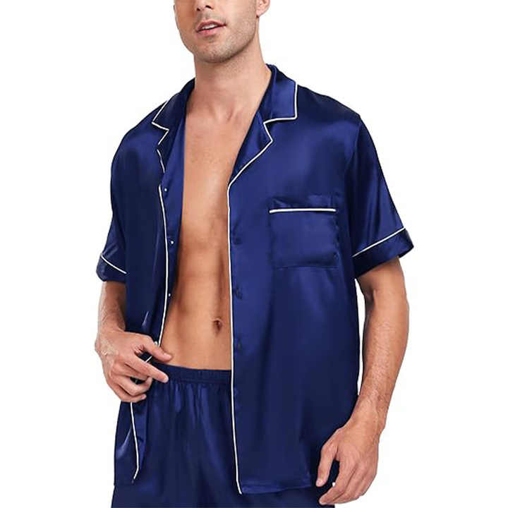 Men's short silk pajama set with design 