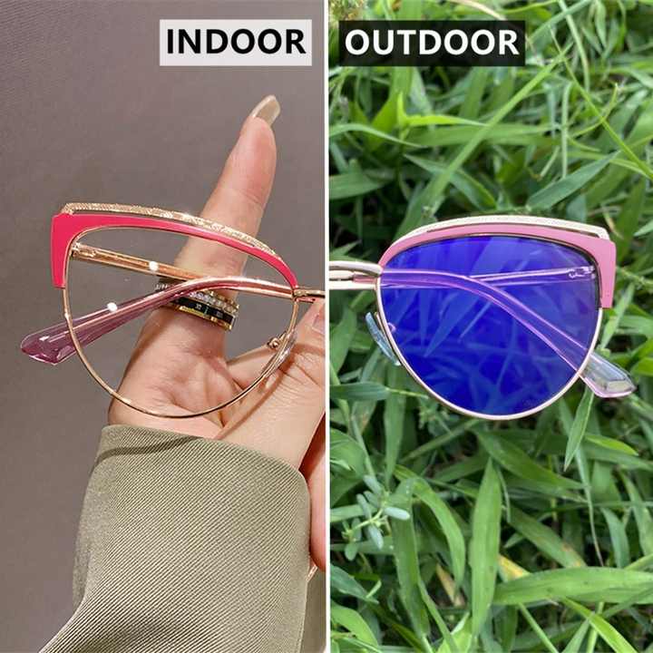 Women's Alloy Gold Cat Eye Anti-Blue Light Blocking Glasses, Anti-Blue Light Blocking, Spring Hinges 