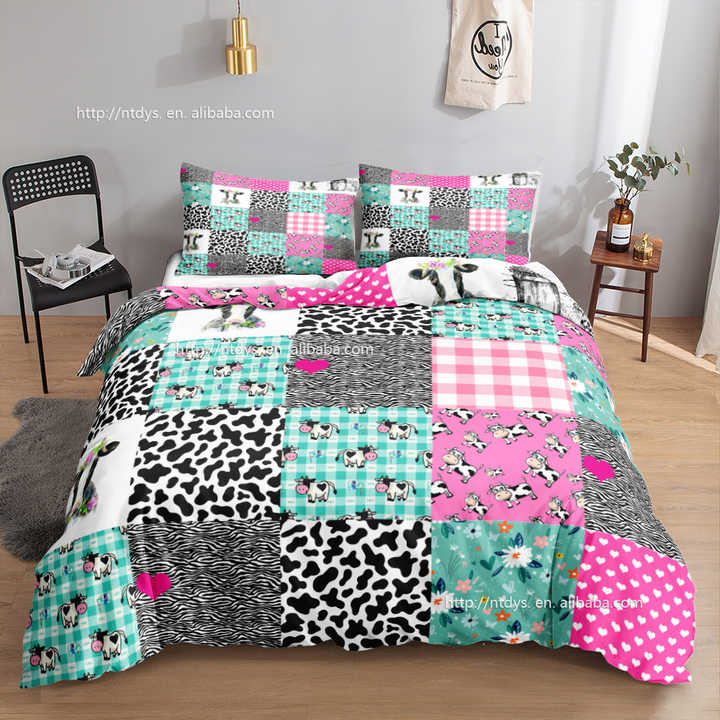 3D Cartoon Duvet Cover Set, 3 Pieces, Boys Girls, Pink 