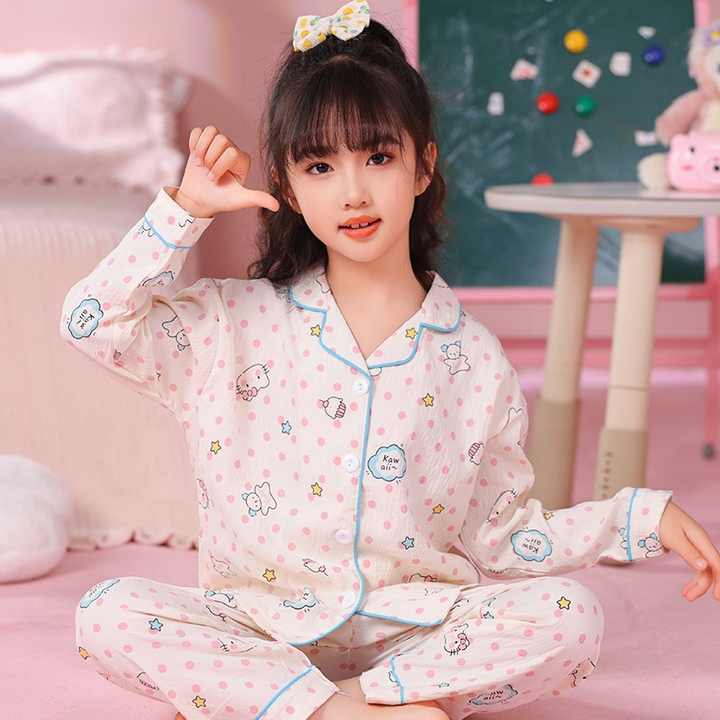 Kuromi Girls' Pajama Set Kawaii Cartoon Print Soft Comfortable Homewear Set Stylish Solid Nightwear for Autumn and Winter 