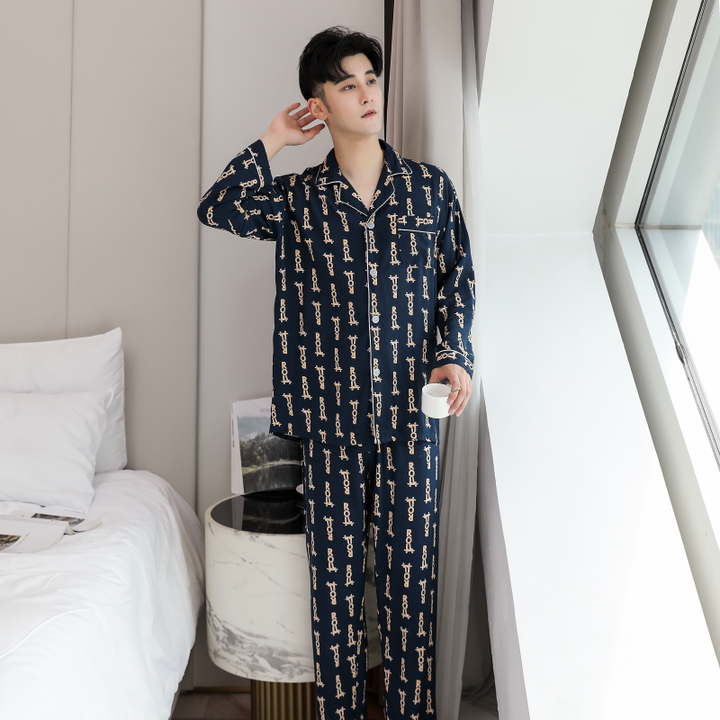 Men's Rayon Cotton Long Sleeve Pajamas Set 