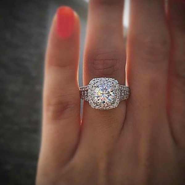 Bizuteria Wedding Diamant Gemstone Whit خاتم زركون فضي اللون للنسا-  ء