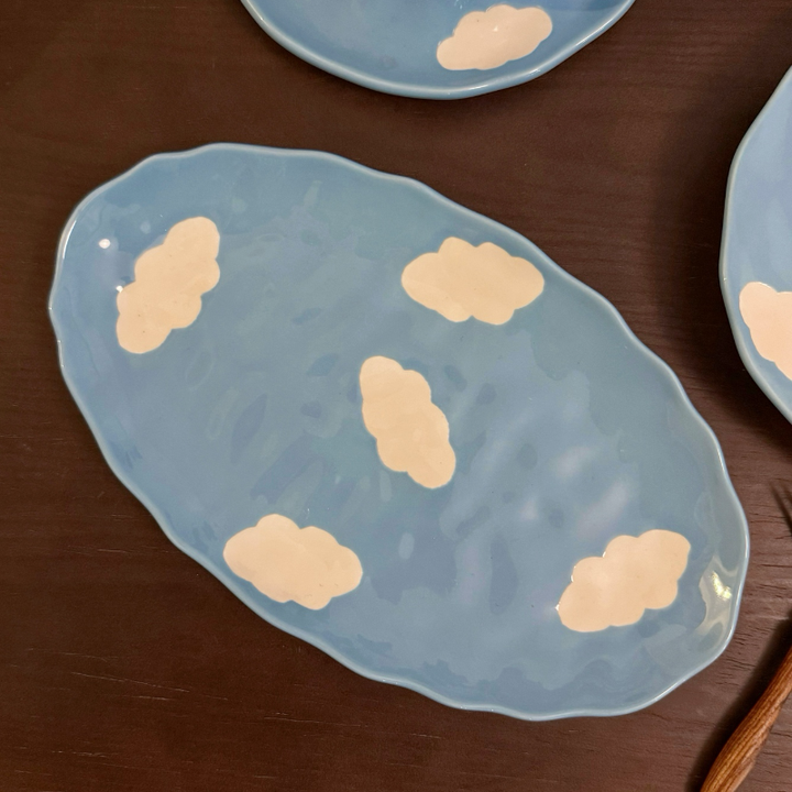 Blue Sky Cloud Hand Painted Coffee Pot Set 