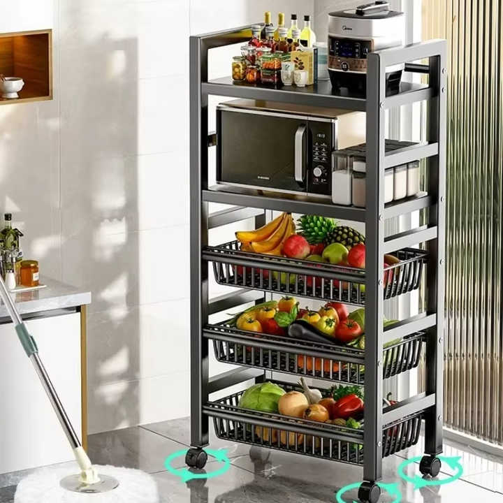 Multifunctional Kitchen Vegetable Storage Racks Movable Rolling Trolley Microwave Oven Fruit Cart 