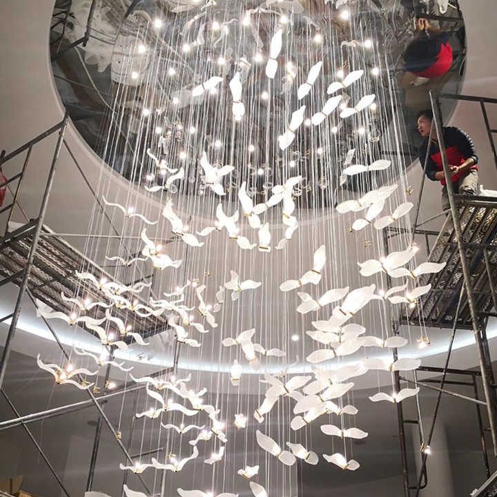 Modern Hotel Lobby Luxury Decorative Lighting Glass Bird Shape Led Ceiling Chandelier Pendant Light 