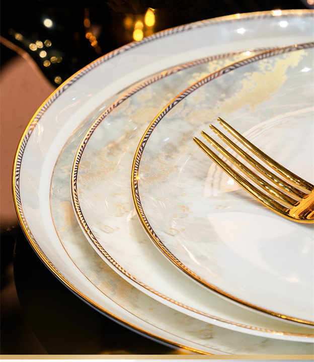 Luxury Bone China Plates with Gold Rim Dessert Plates 