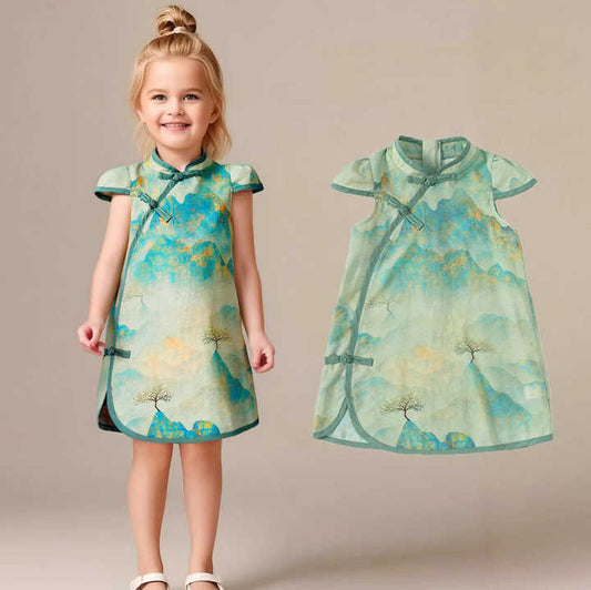 Chinese Style Little Girl Sleeveless Dress-فستان صيني