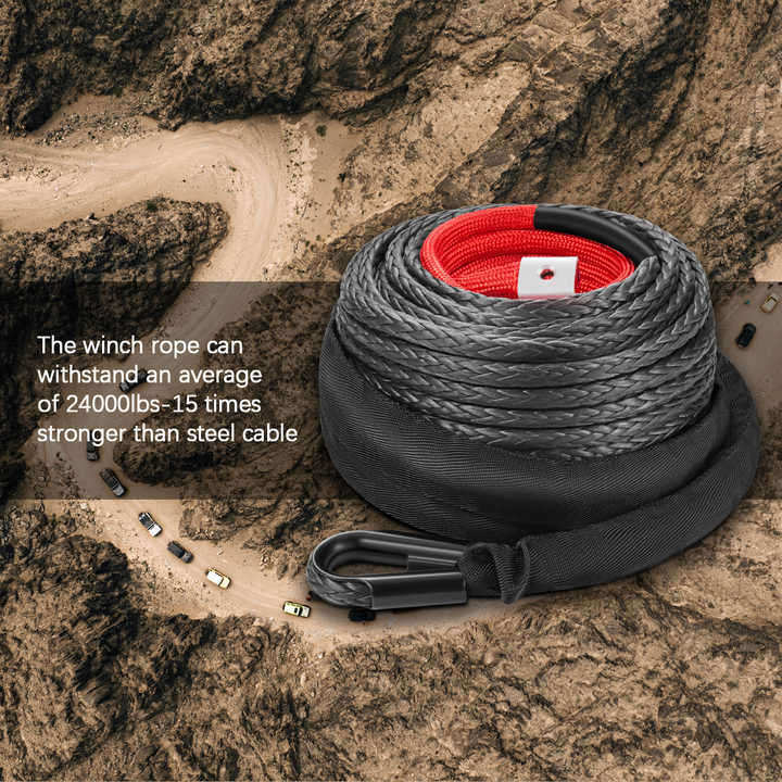80ft Black Synthetic Winch Rope 24,000 lbs, 