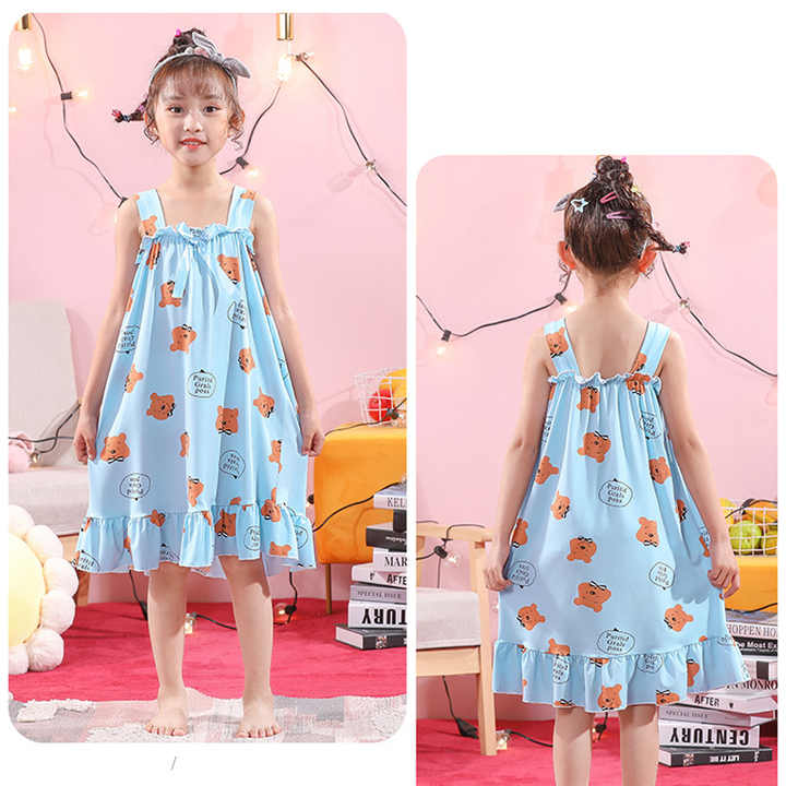 Summer New Cartoon Baby Girls Nightgown Home Clothes Set Children Princess Suspender Dress Pajamas 
