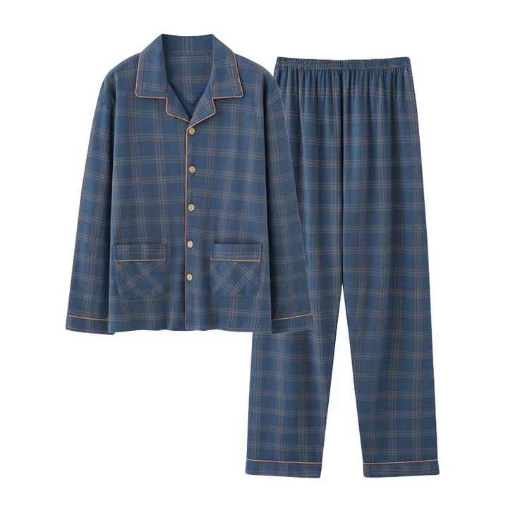 Men's Autumn Plus Size Pajama Set with Collar 