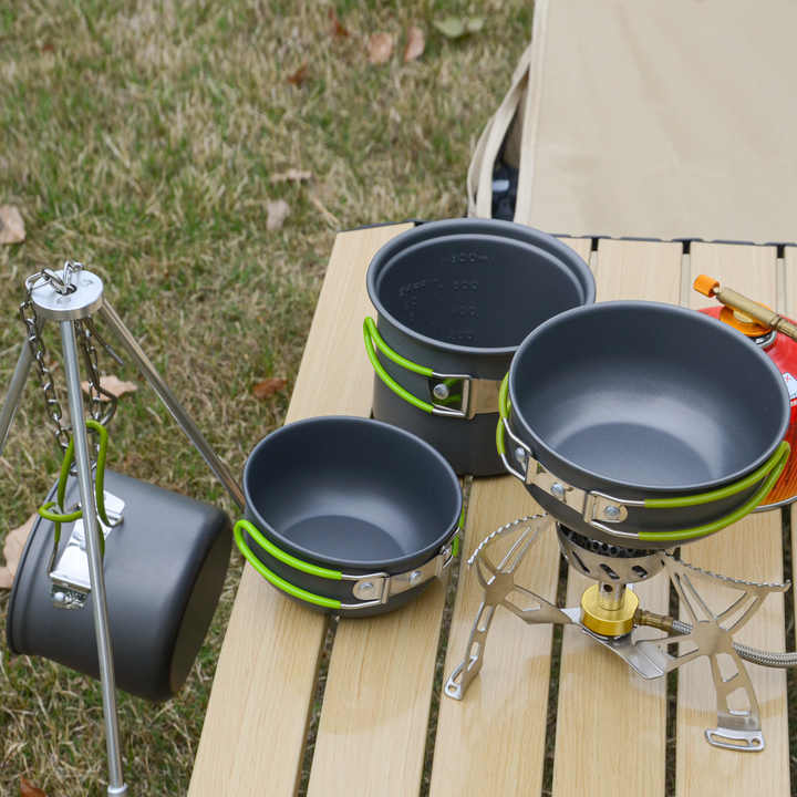 مجموعة أدوات طهي محمولة للتخييم والمشي  Portable Camping and Hiking Cooking Set