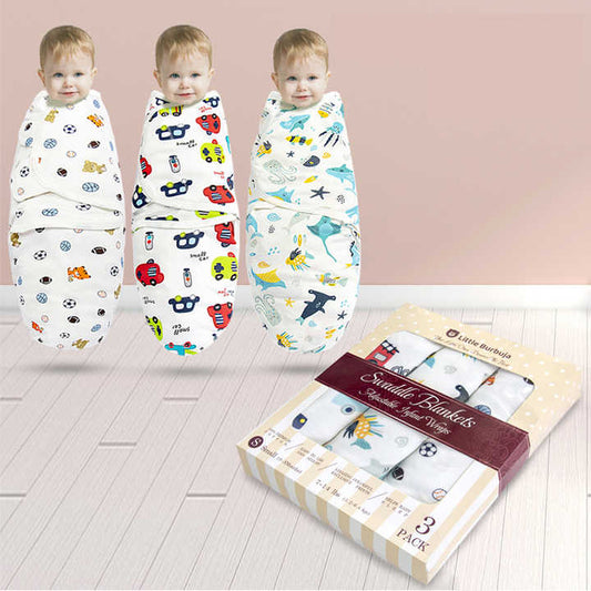 100% Pure Cotton Baby Swaddle Set Wholesale 3 Pack 