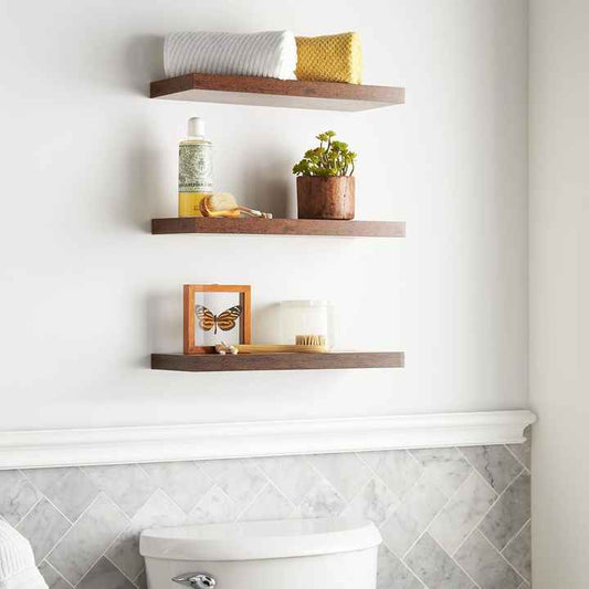 wall mounted wooden shelves for bathroom