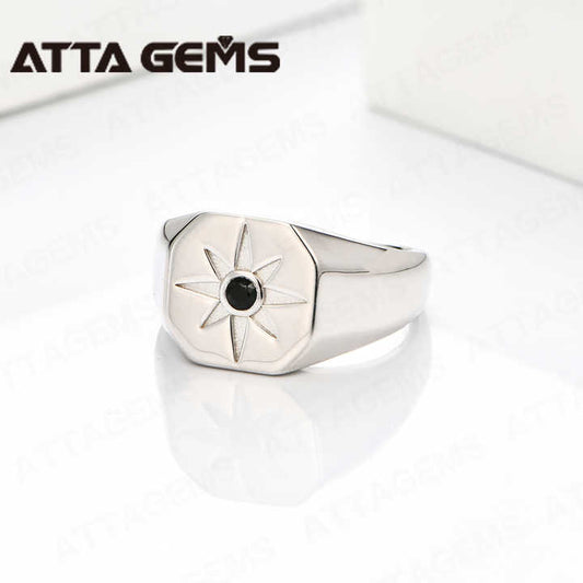 ATTA S925 Silver Black Spinel Wedding Rings 