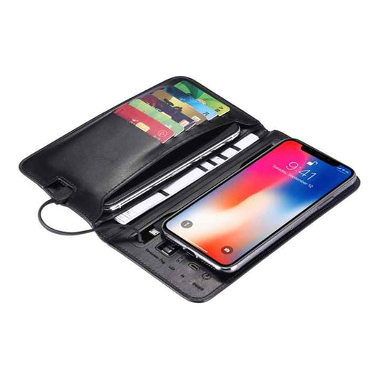 محفظة جلدية أصلية فاخرة للرجال مزودة بشاحن . Luxury Genuine Leather Men's Wallet with 6800mAh