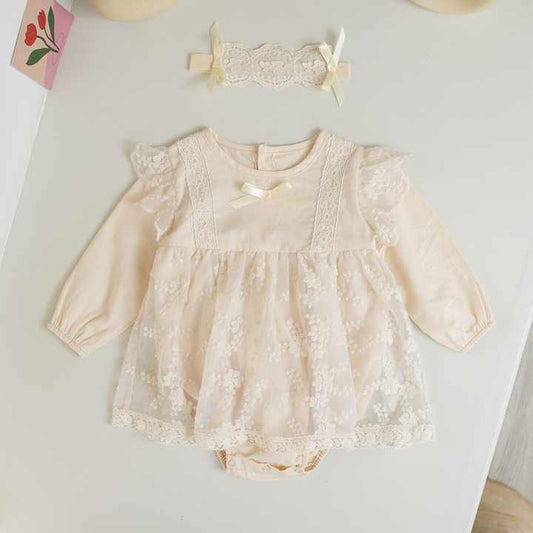 Clothing Long Sleeve Dress Rompers- ملابس ربيعية إسبانية من القطن والدانتيل
