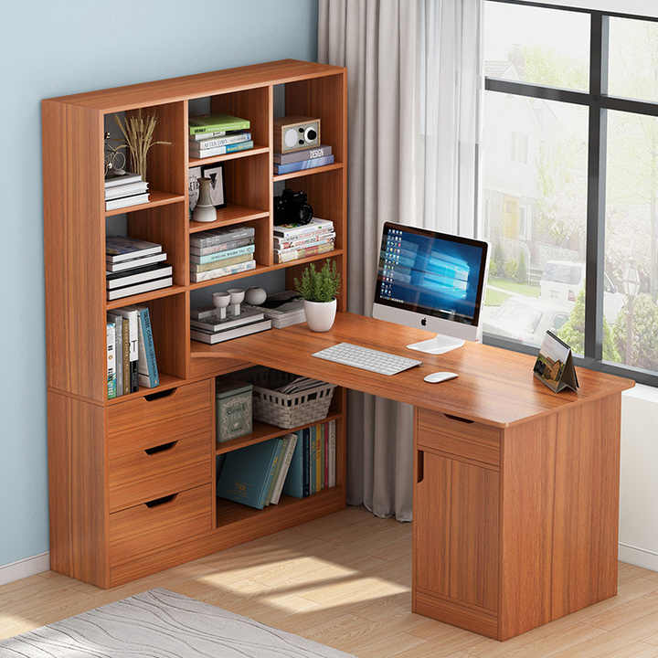 Home Wooden Office Student Study Writing Desk Computer Desks Table with Bookshelf Storage Rack 
