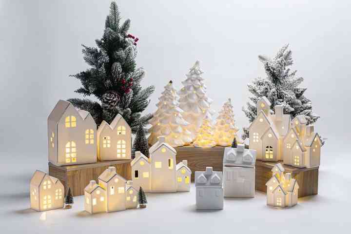 Modern Home Decor LED Night Light Ceramic Christmas Tree Ornament and House Village Simple Design Gifts Spice