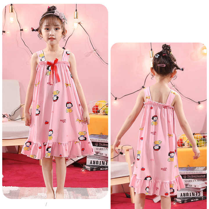 Summer New Cartoon Baby Girls Nightgown Home Clothes Set Children Princess Suspender Dress Pajamas 