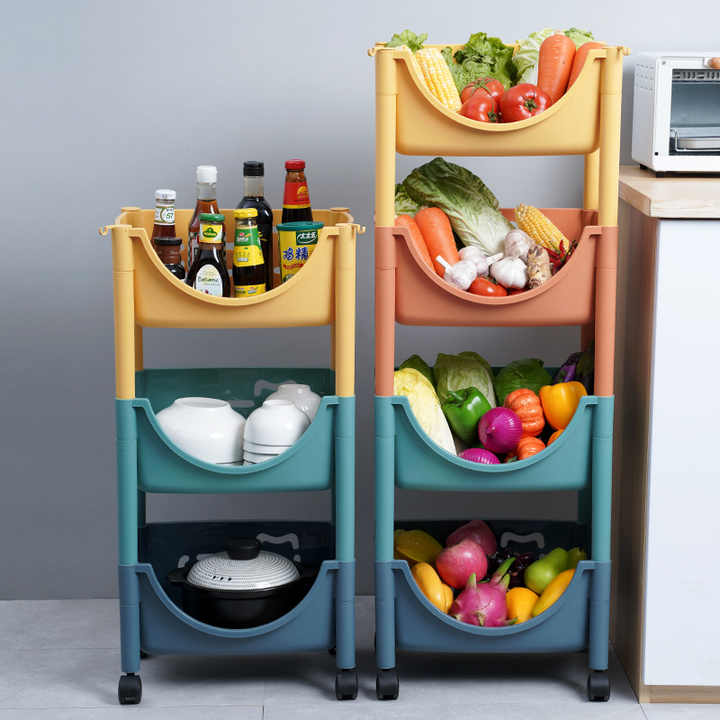 Hot Sale Kitchen Storage Rack 3 Tier Plastic Basket Organizer Storage Cart Rack 