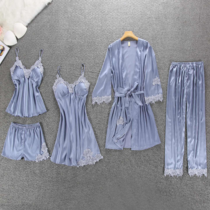 Women's Pajamas Sleepwear Nightgowns for Women Satin Robe 5 Piece Honeymoon Pajama Set 