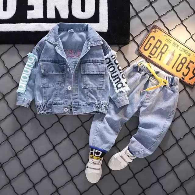 2021 Spring Autumn Boys Denim Jeans Suit Kids 