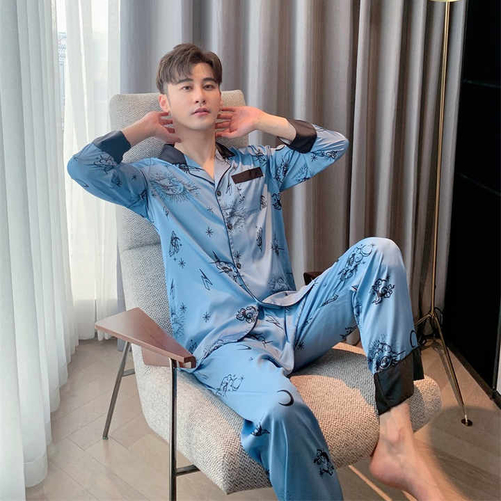 Autumn Men's Ice Silk Luxury Long Sleeve Clothing 