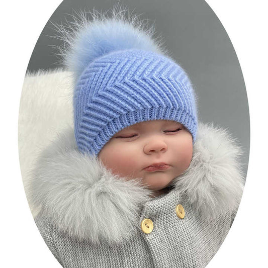 Children's hats with real fur pompom 