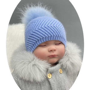 Children's hats with real fur pompom 