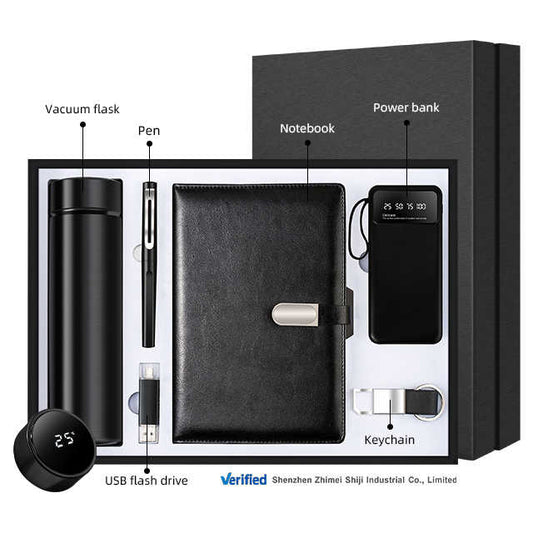 Men's Leather Business Power Bank and Notebook Gift Set 