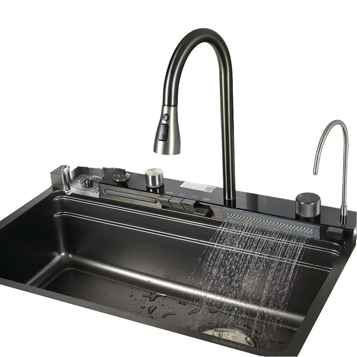 Large stainless steel multi-function kitchen sink for washing vegetables with four holes حوض مطبخ كبير من الفولاذ المقاوم للصدأ متعدد الوظائف لغسيل الخضروات المنزلية بأربعة فتحات