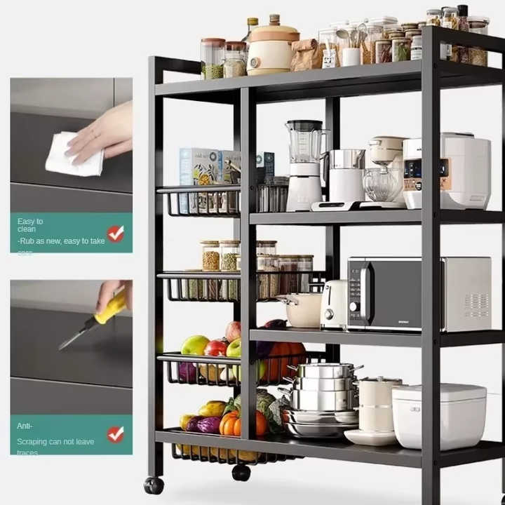 Multifunctional Kitchen Vegetable Storage Racks Movable Rolling Trolley Microwave Oven Fruit Cart 