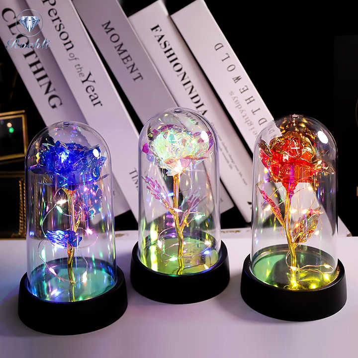 24K Rose Gold String Lights with Acrylic Dome and Artificial Rose Design Christmas Decoration for Women 