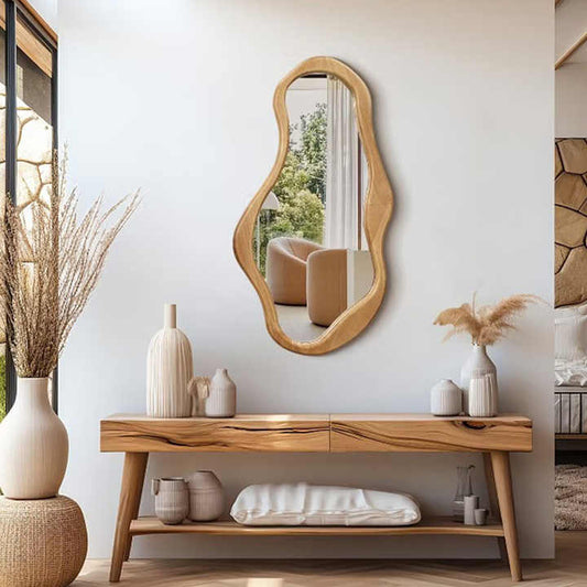 مرآة خشبية صلبة عتيقة ديكور خشبي كبير - Solid Wood Mirror Antique Large Wooden Décor