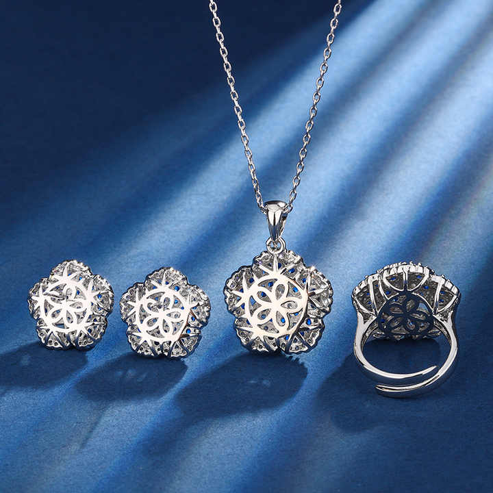 مجموعة مجوهرات زفاف فاخرة من حجر السبينيل - Luxury Blue Spinel Stone Bridal Wedding Fine Jewelry Set