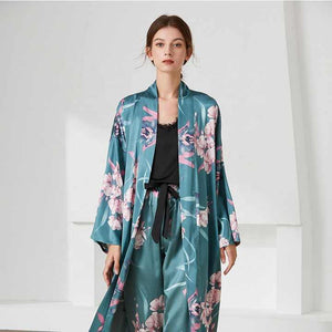 Autumn Sleepwear Women 3 Pieces Silk Sleepwear Pajamas Robe Set Floral Silk Pajamas Night Suit for Women 