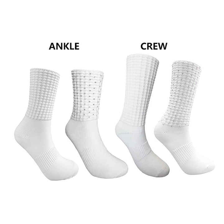 Good quality socks from custom socks manufacturer white nylon poodle ankle dance socks without crystals 