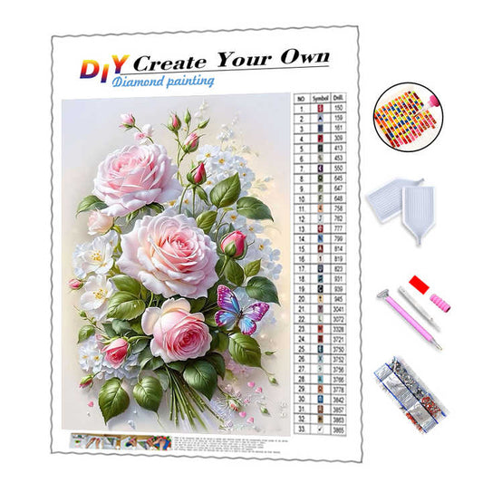 Flowers 5d Diamond Painting White Roses-لوحة زهور ماسية