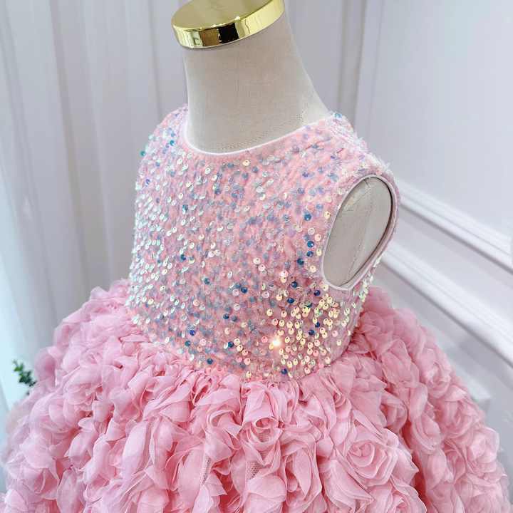 Summer Pink Flower Baby Girl Dresses-فستان صيفي وردي