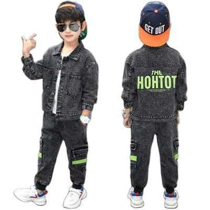 Low Price Wholesale Boy Long Denim Black Jean Suit For Kids 