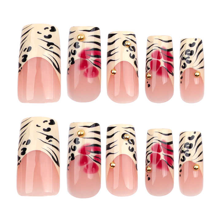 Pcs French Leopard Print Glitter Acrylic Nails 