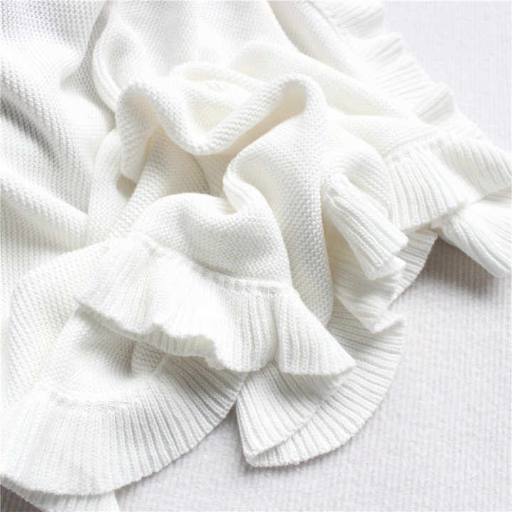 Soft Warm Lace Knitted Cotton Baby Blanket with Ruffle Newborn Nursery Blanket 