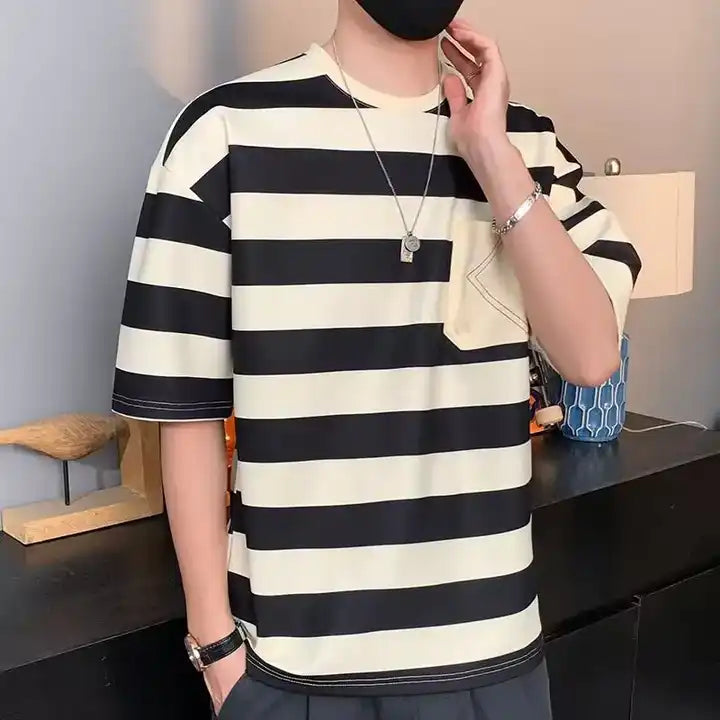 Men's Short Sleeve Striped Summer T-Shirt. 