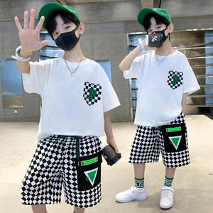 2023 Fashion Toddler Kids Summer Casual Cotton 2 Piece Set Top and Shorts Outfits for Boys 4-14 Years 