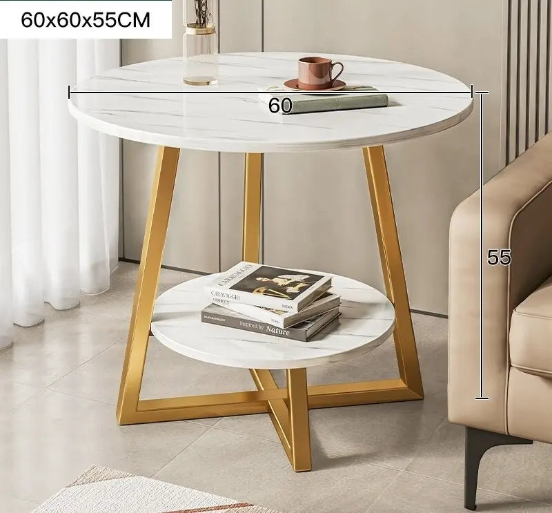 Modern Double Layer Round Bedside Coffee Table for Home 