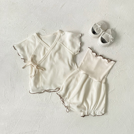 Cotton Waffle Set 3pcs Newborn Babyطقم وافل قطني -100%