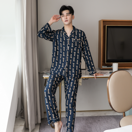 Men's Rayon Cotton Long Sleeve Pajamas Set 