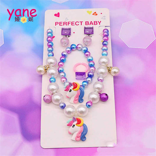 Kids Accessories Necklace Bracelet with Ring Unicorn Jewelry Set for Girls 
